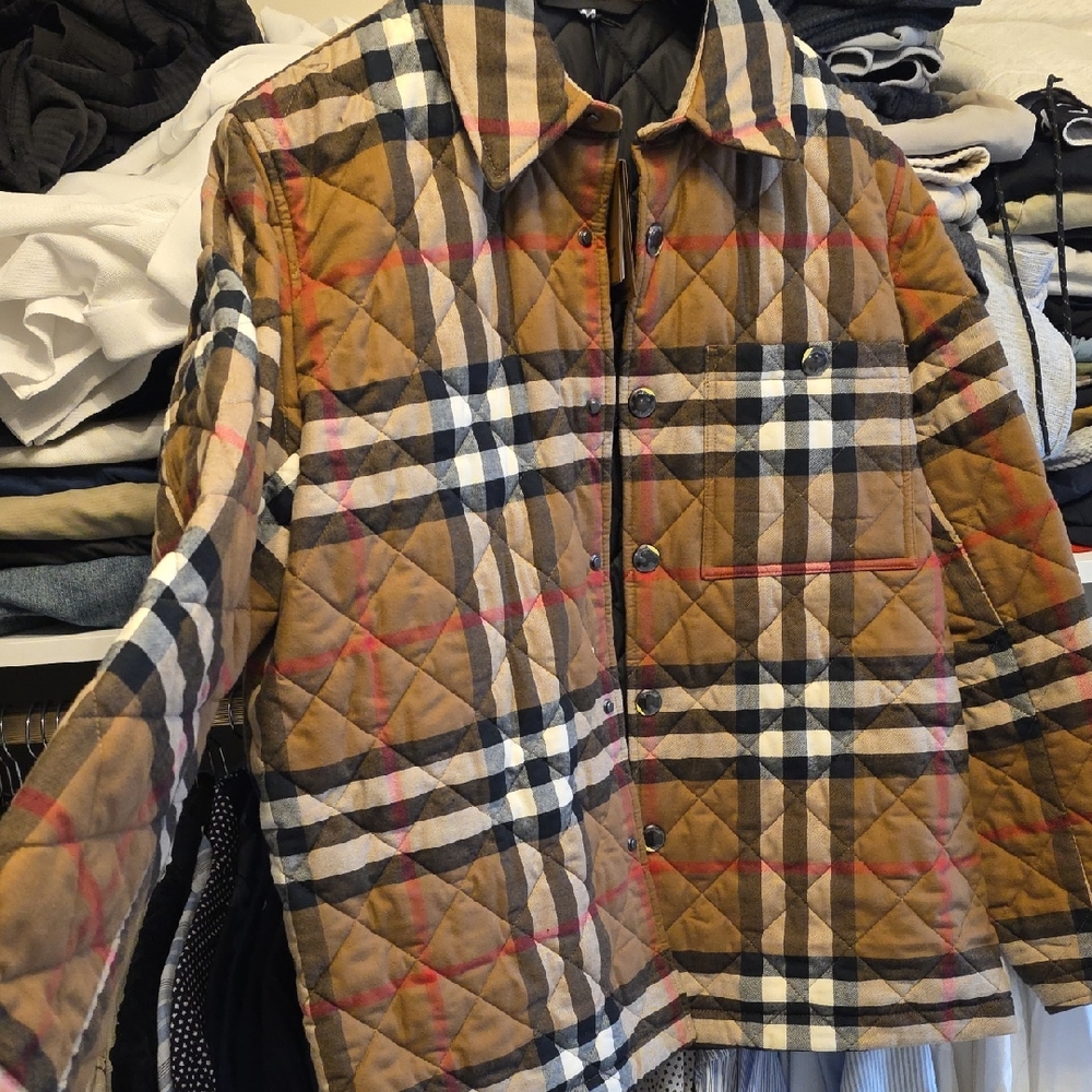 Burberry Tan, Black & Red Plaid Quilted Jacket
